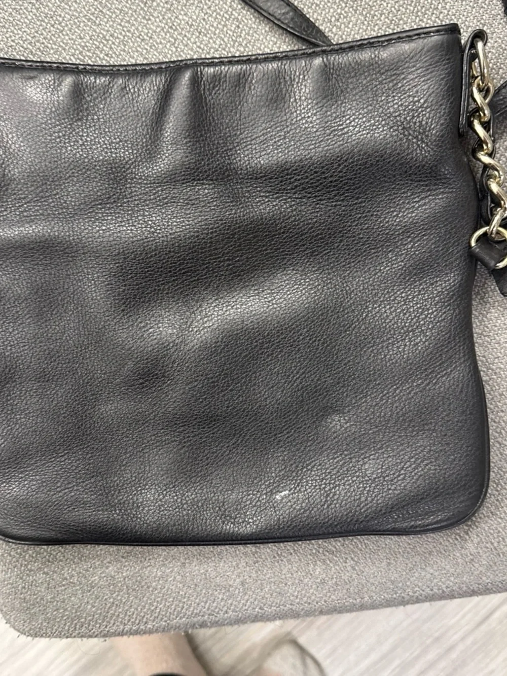 kate spade Black Leather Crossbody with Gold Chain Accent